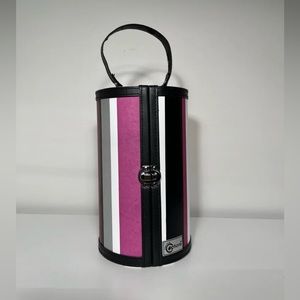 Pink striped jewelry or storage case with handle - like new